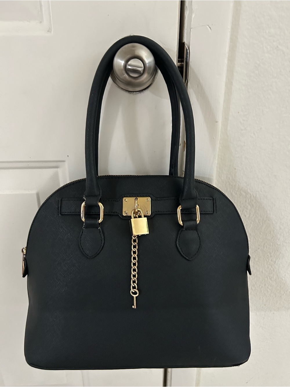 Aldo Black Dome Satchel with Gold Padlock Accent